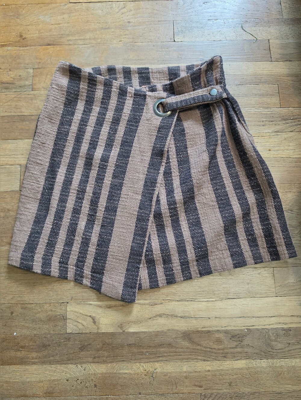 Free People Taupe and Charcoal Striped Wrap Skirt